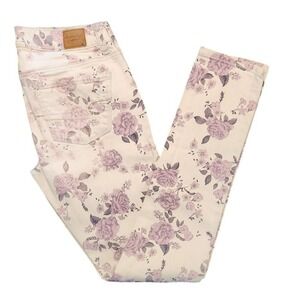 Floral Print Skinny Jeans - Pink Floral Size 4
